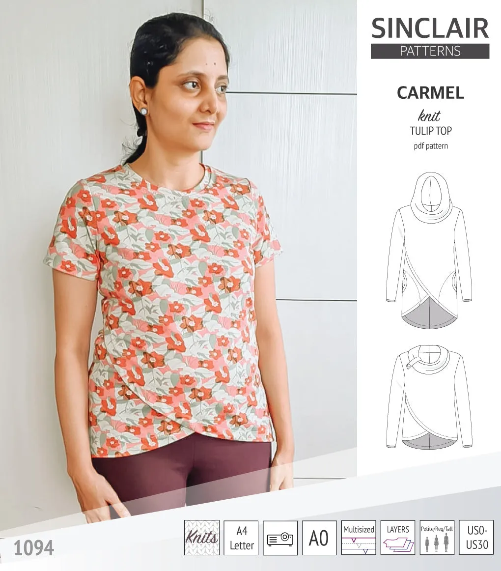 Carmel tulip style knit top with pockets (PDF)