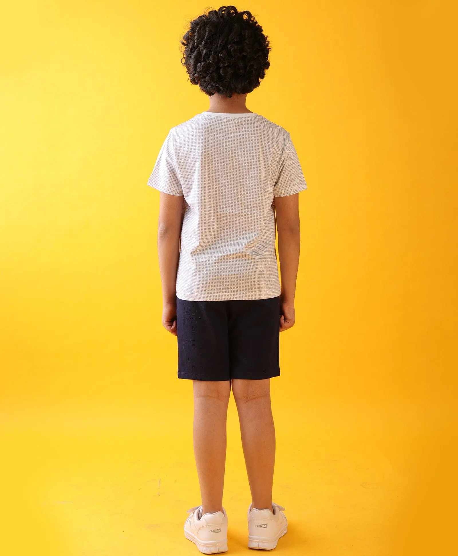 CHECK WHITE DENIM TEXTURED SHORTS SET - WHITE/DENIM