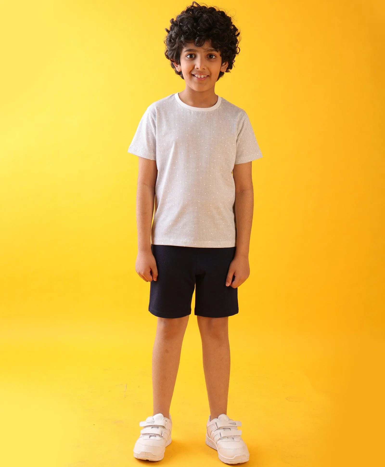 CHECK WHITE DENIM TEXTURED SHORTS SET - WHITE/DENIM