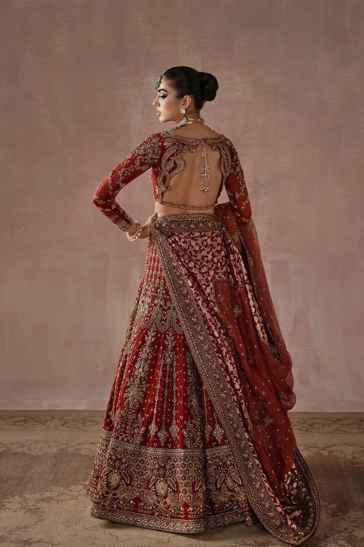 Classic Red Gold Heavily Embellished Pakistani Bridal Dress Lehenga Choli