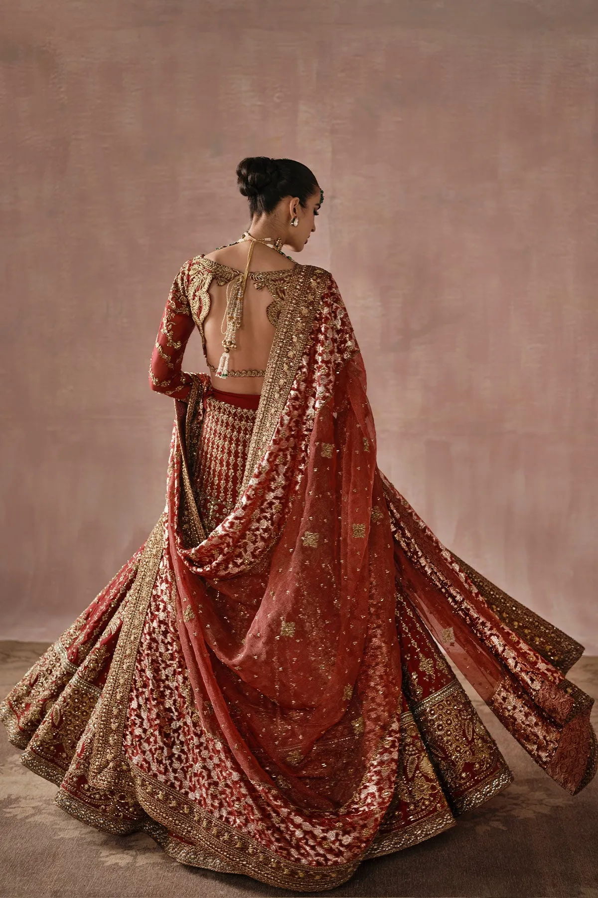 Classic Red Gold Heavily Embellished Pakistani Bridal Dress Lehenga Choli