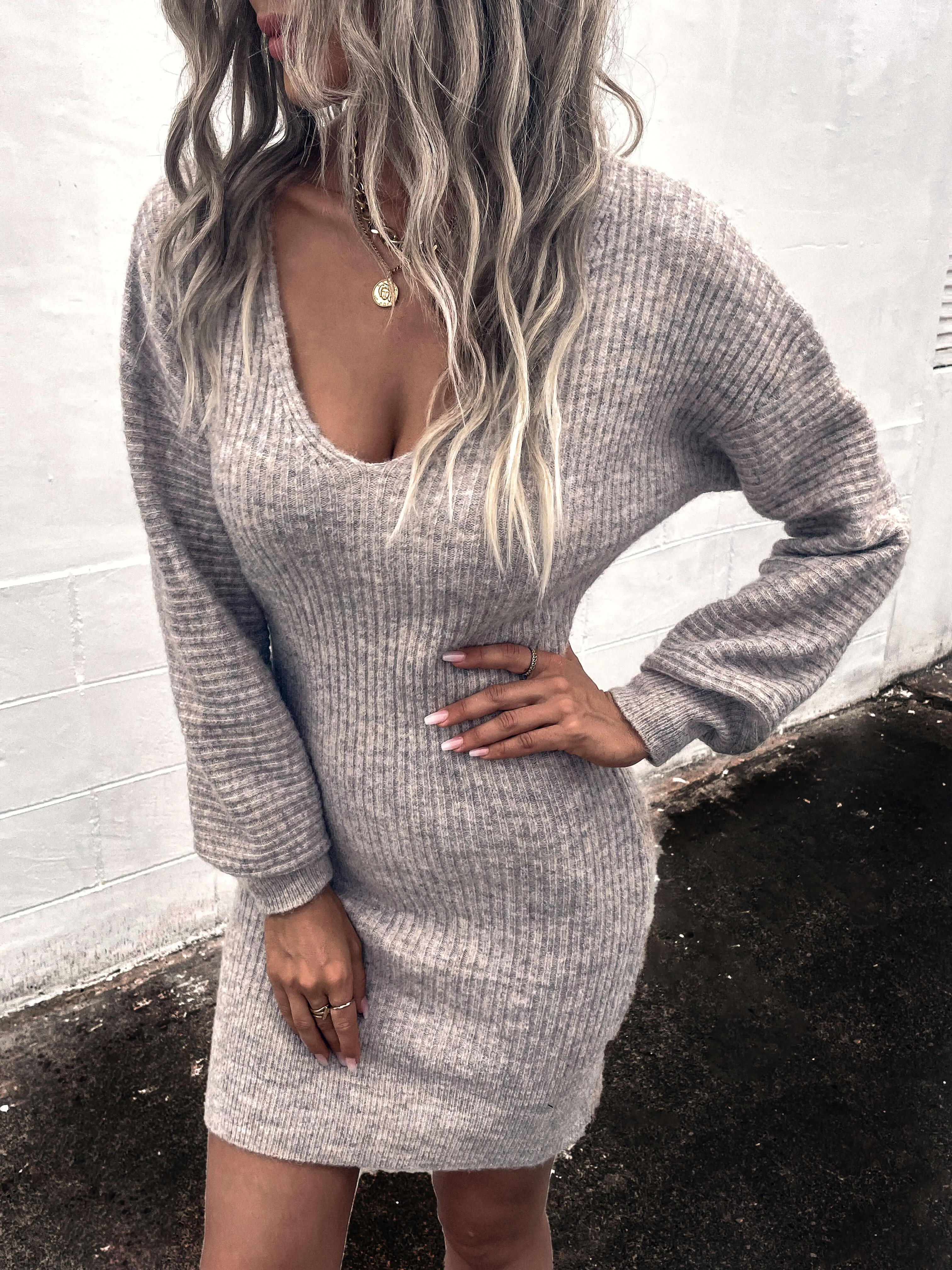 Claudias Knit Dress - Light Grey