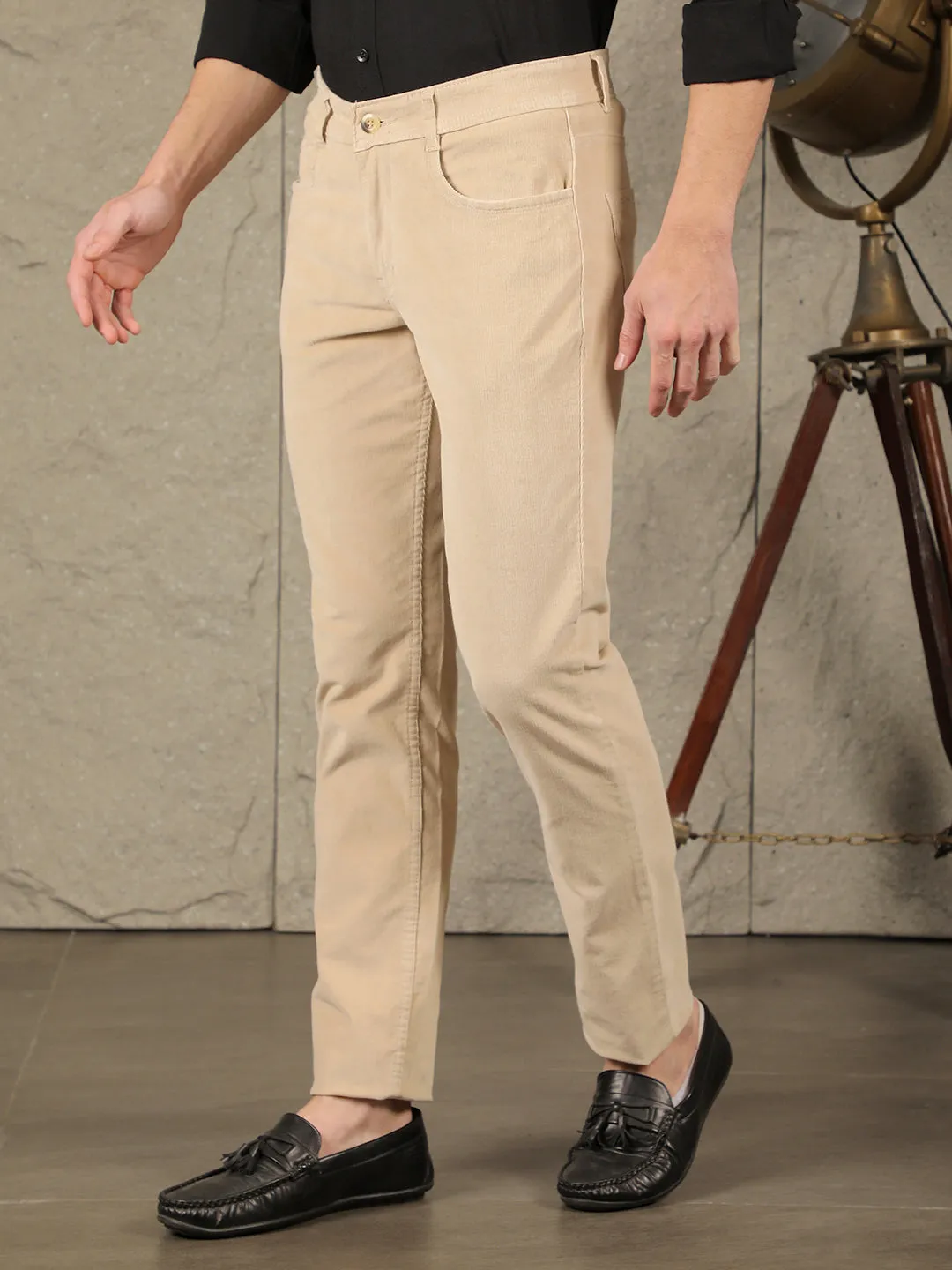 COBB BEIGE ULTRA FIT CASUAL CORDUROY TROUSER
