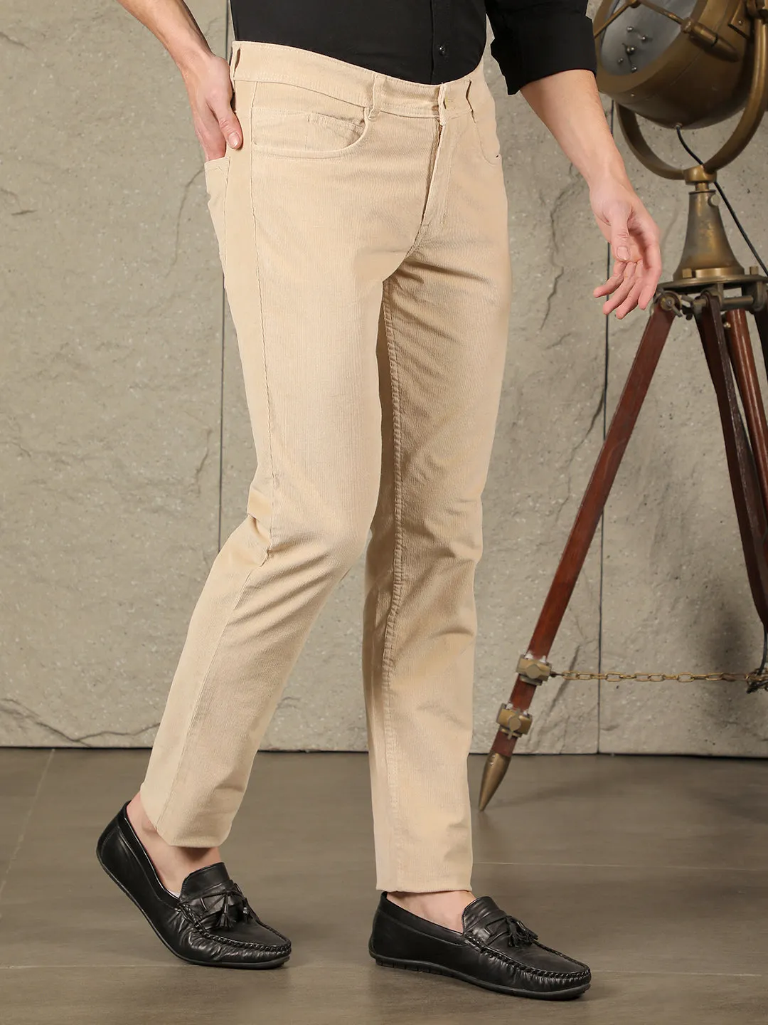 COBB BEIGE ULTRA FIT CASUAL CORDUROY TROUSER