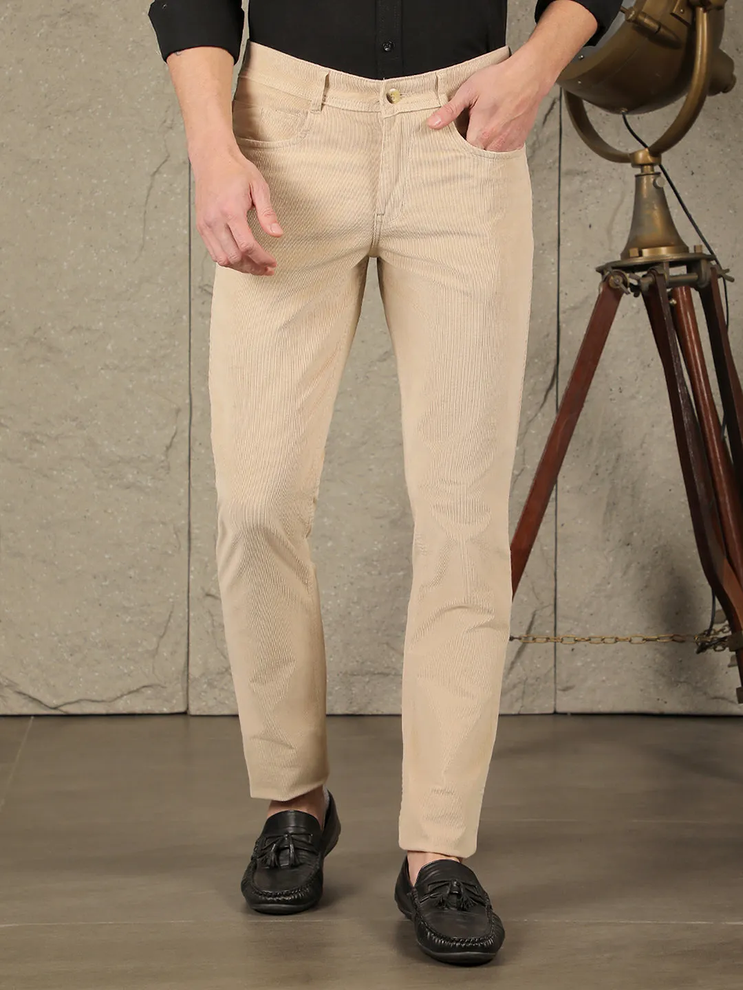 COBB BEIGE ULTRA FIT CASUAL CORDUROY TROUSER