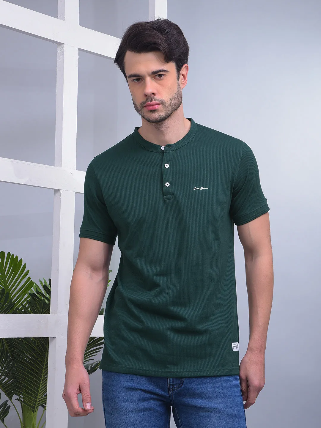 COBB SOLID BOTTLE GREEN ROUND NECK T-SHIRT