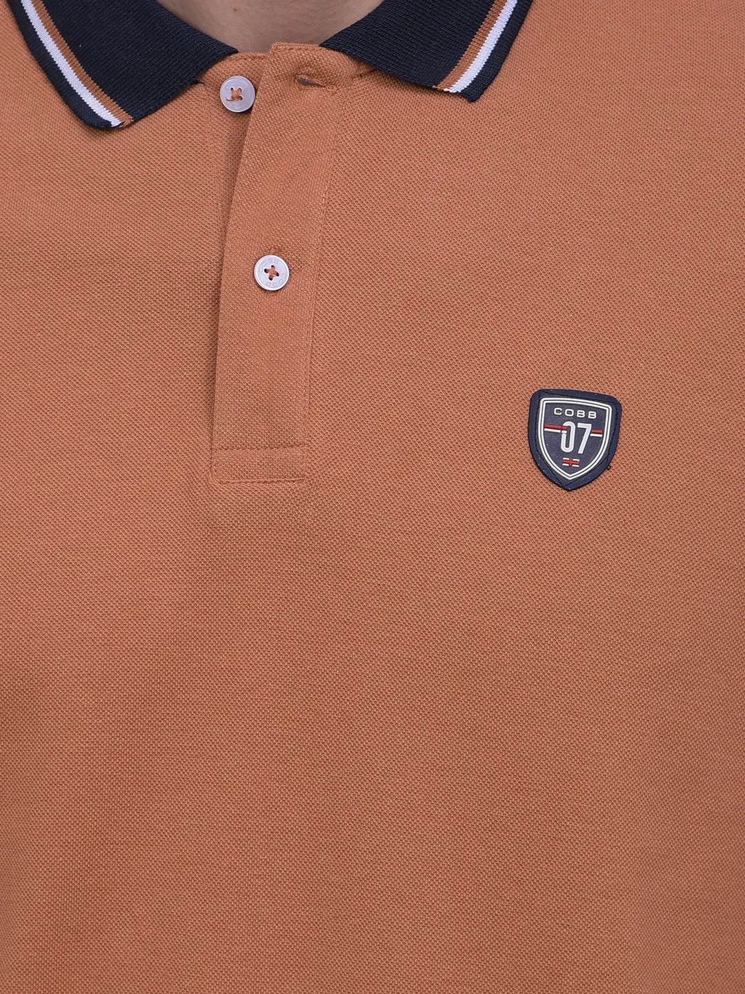 COBB SOLID LIGHT BROWN POLO NECK T-SHIRT