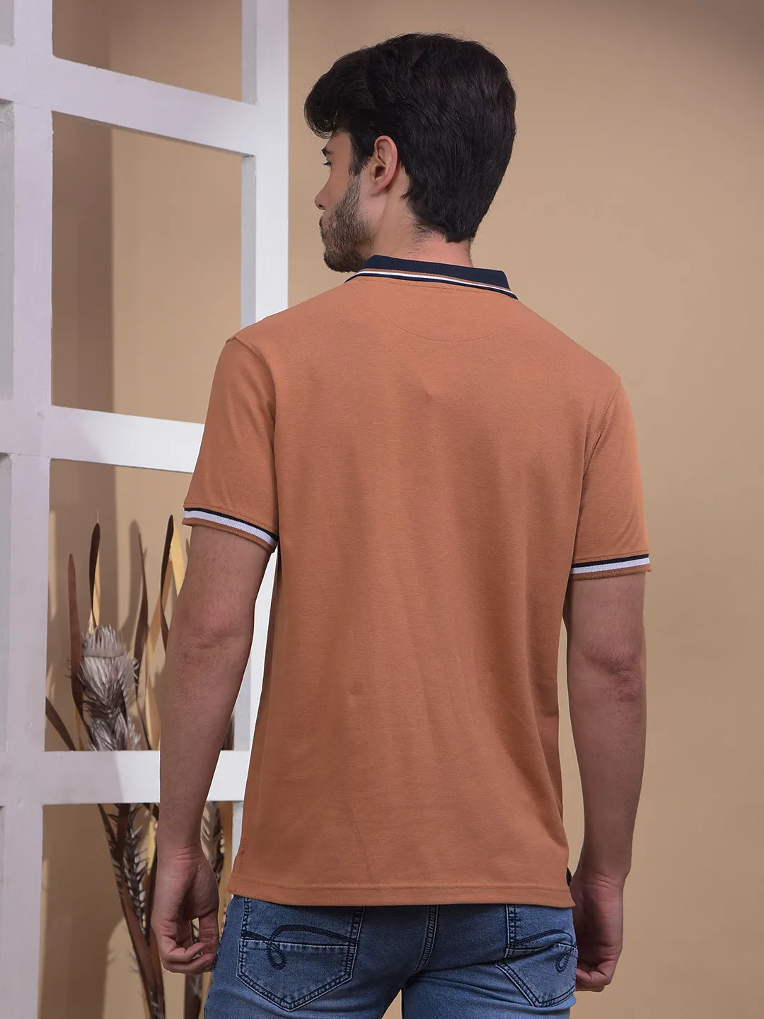 COBB SOLID LIGHT BROWN POLO NECK T-SHIRT