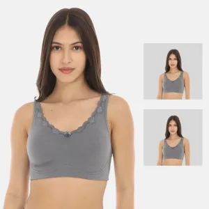 Cotton Bra | Lace Detailing | Full Coverage | Wire-Free & Non-Padded | Seamless Cups | No Centre Panel | Hidden Side Panels | 2 Pack
