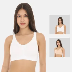 Cotton Bra | Lace Detailing | Full Coverage | Wire-Free & Non-Padded | Seamless Cups | No Centre Panel | Hidden Side Panels | 2 Pack