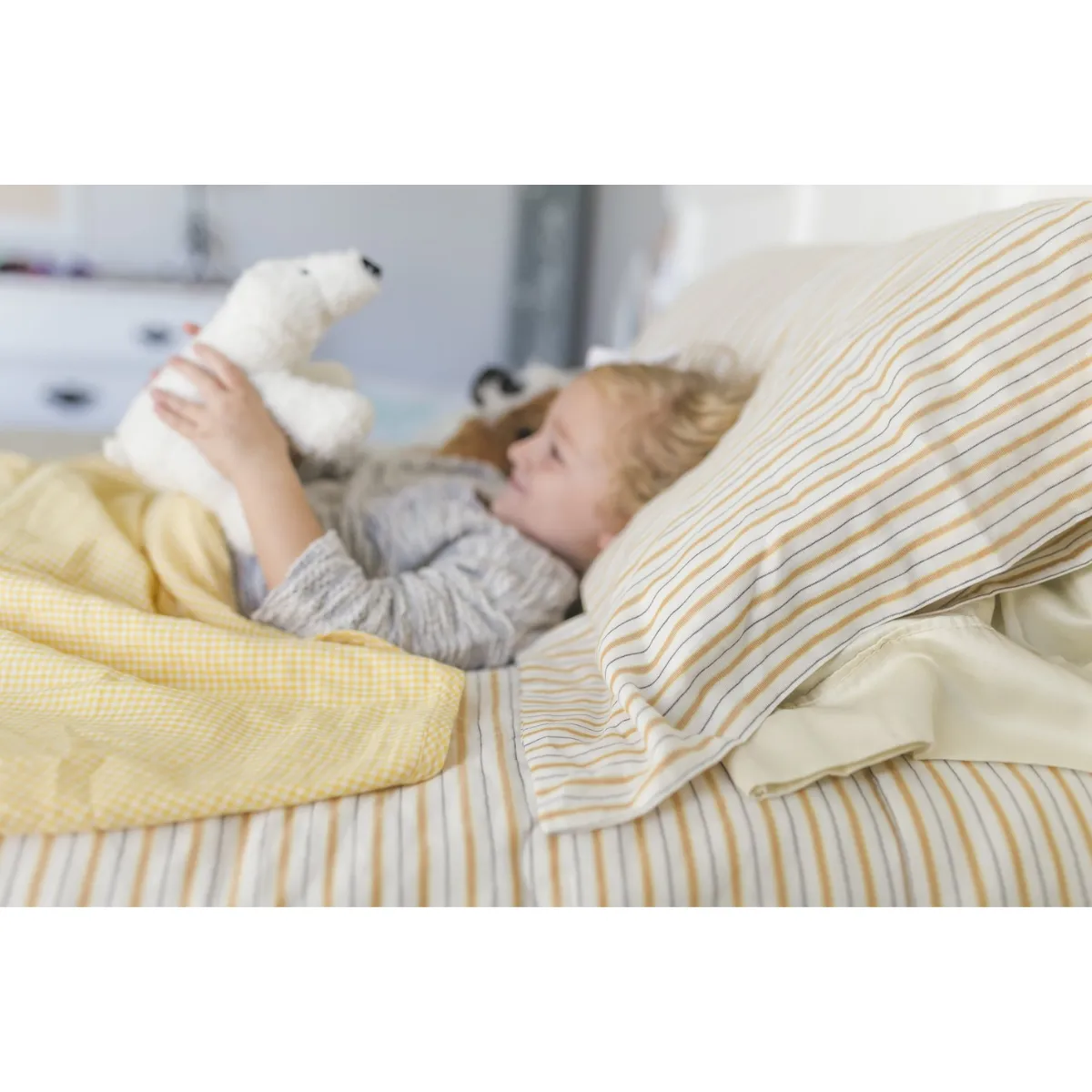 Cotton Comforter Quilt and Shams - Golden Child Pinstripe