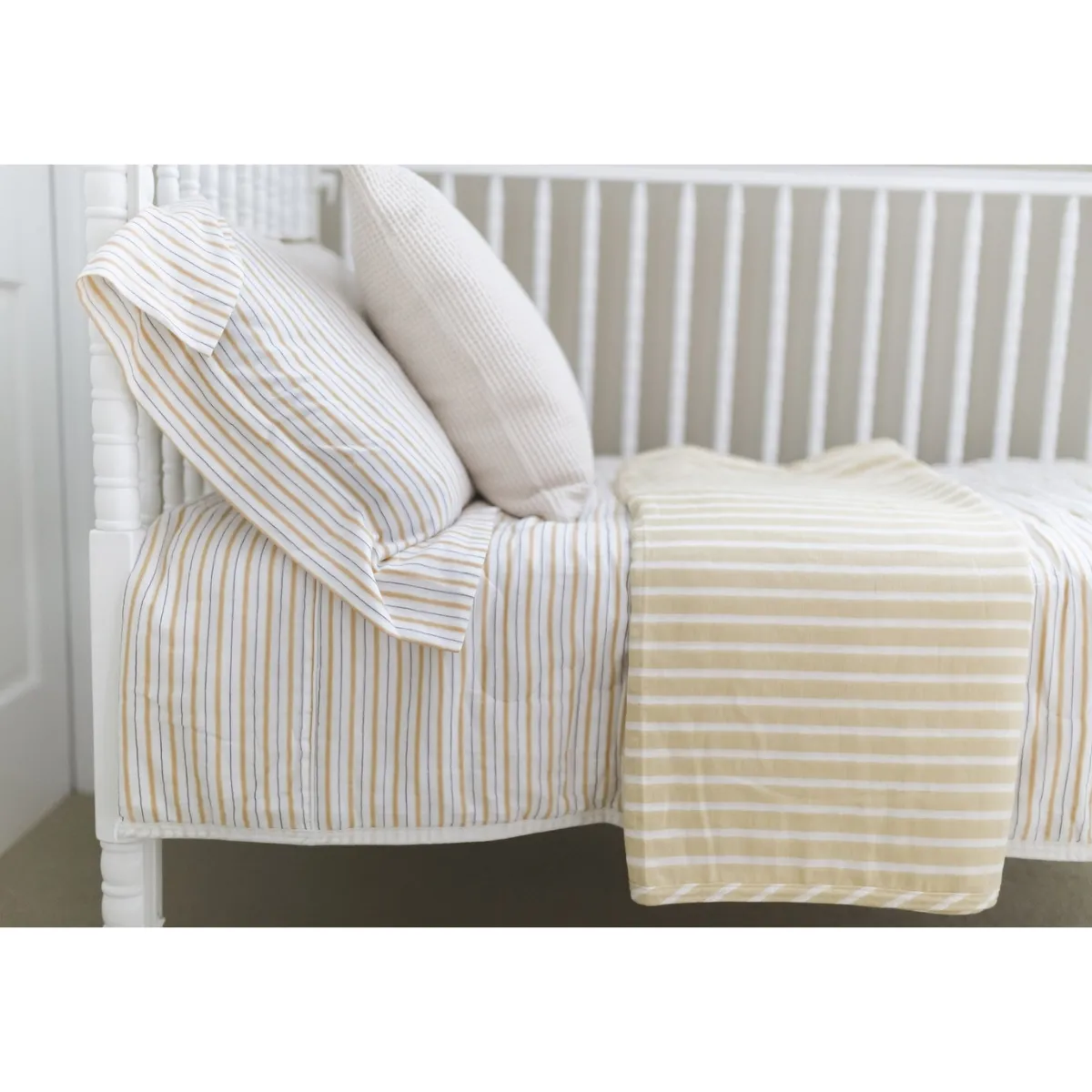 Cotton Comforter Quilt and Shams - Golden Child Pinstripe