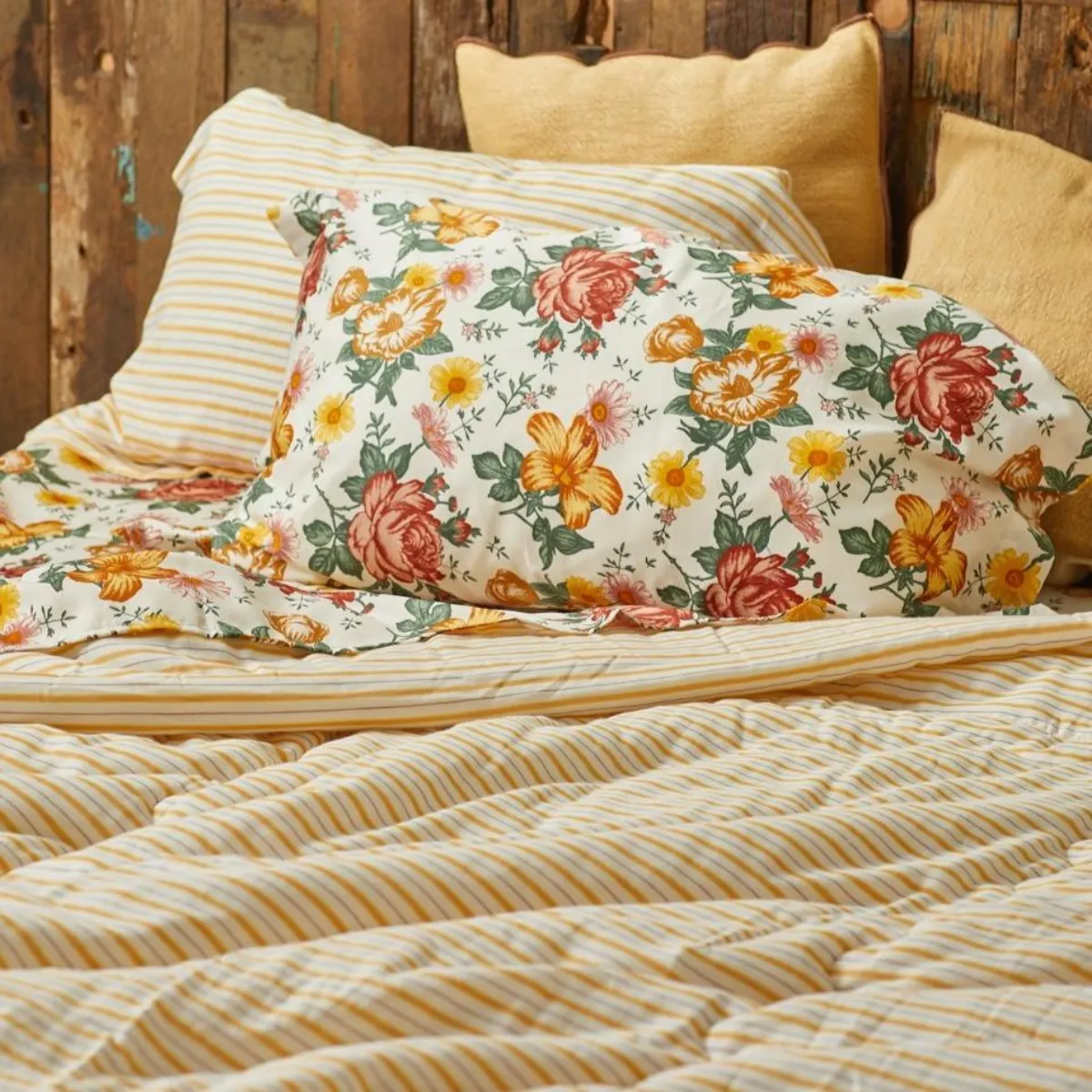 Cotton Comforter Quilt and Shams - Golden Child Pinstripe