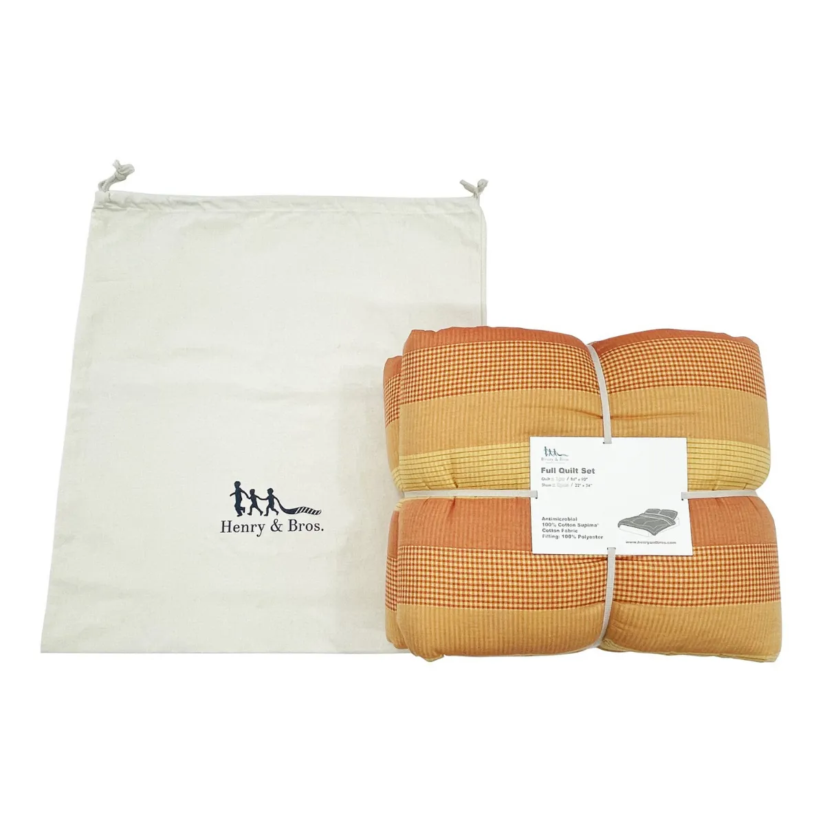Cotton Comforter Quilt and Shams - Marigold Mixed Gingham