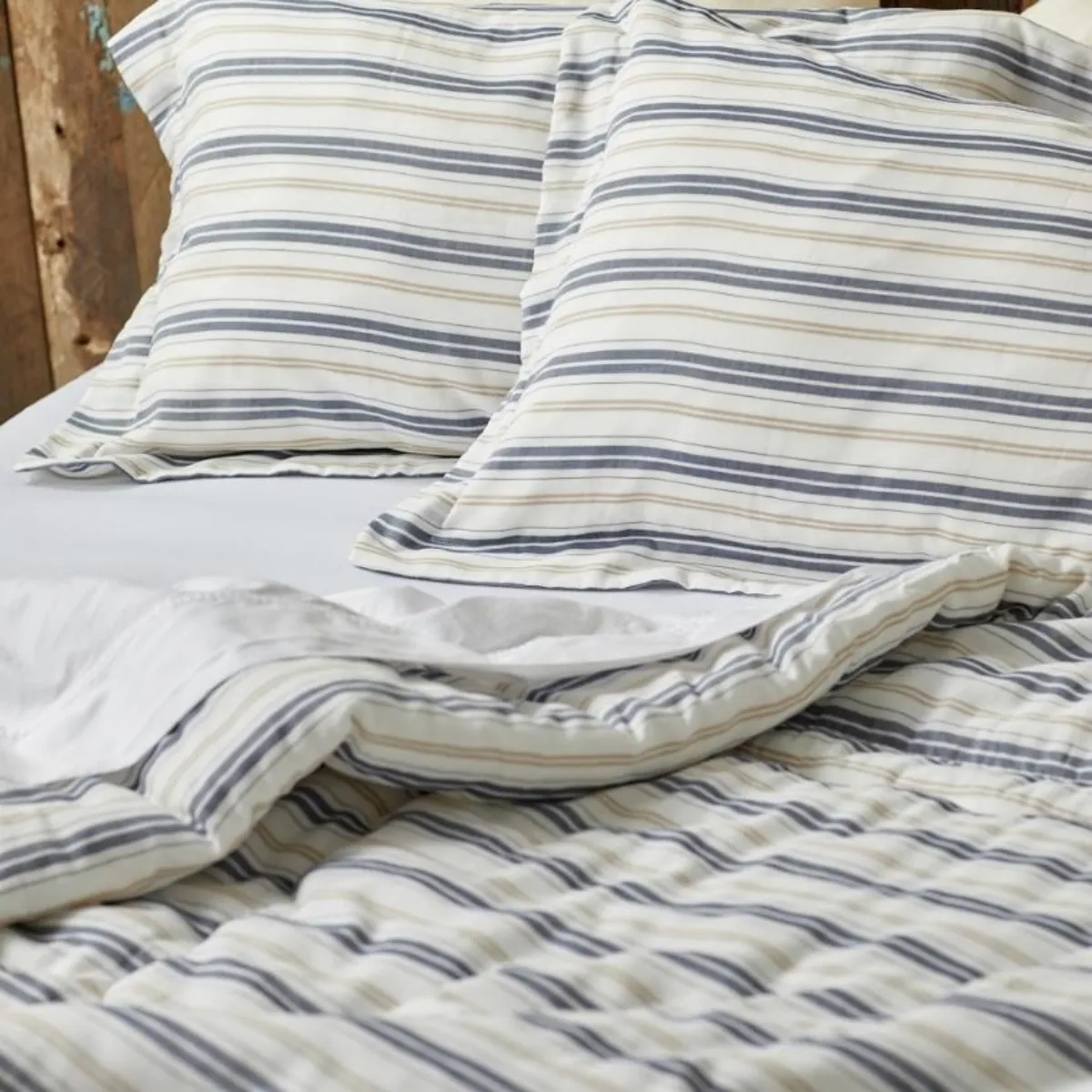 Cotton Comforter Quilt and Shams - Navy and Cream Bay Stripe
