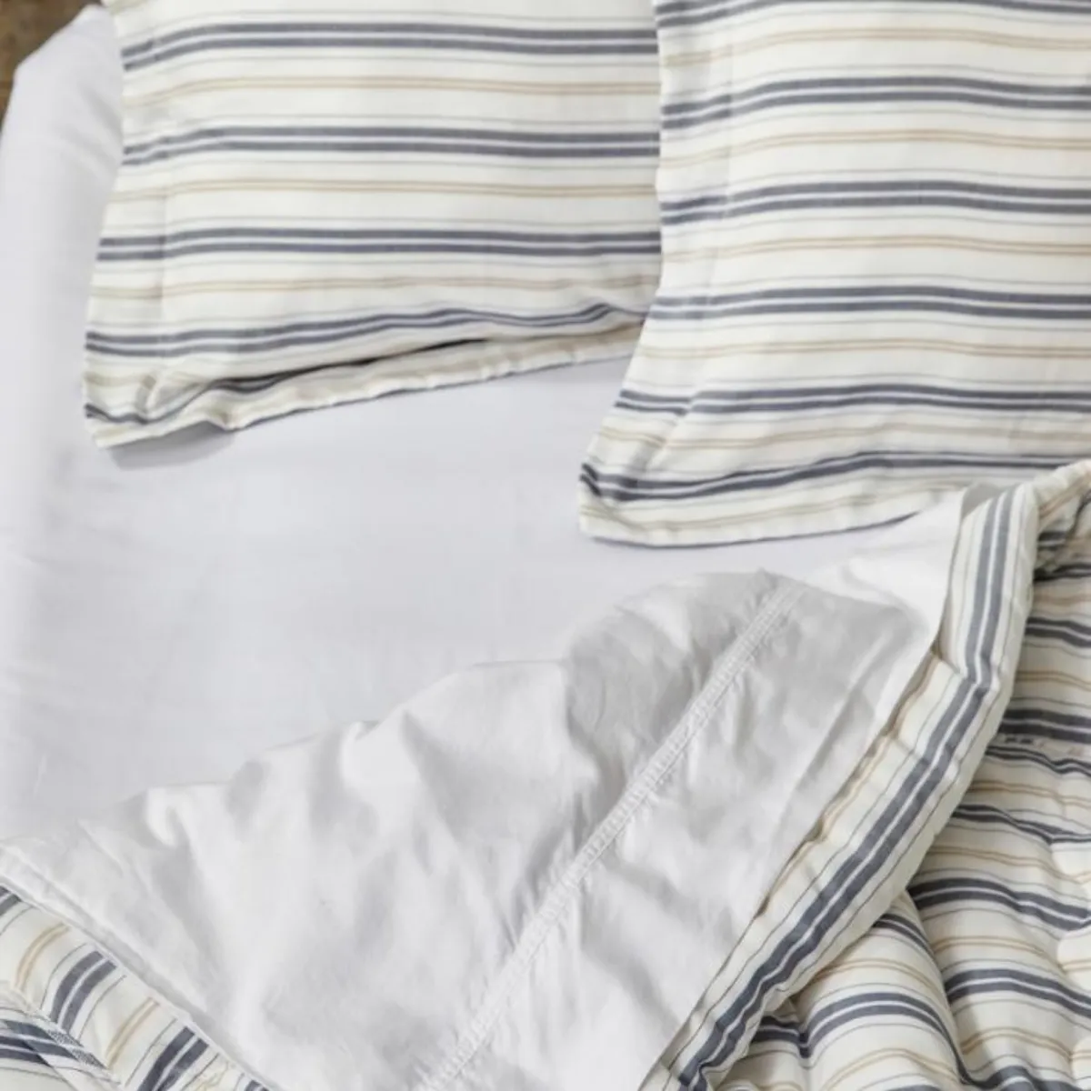 Cotton Comforter Quilt and Shams - Navy and Cream Bay Stripe
