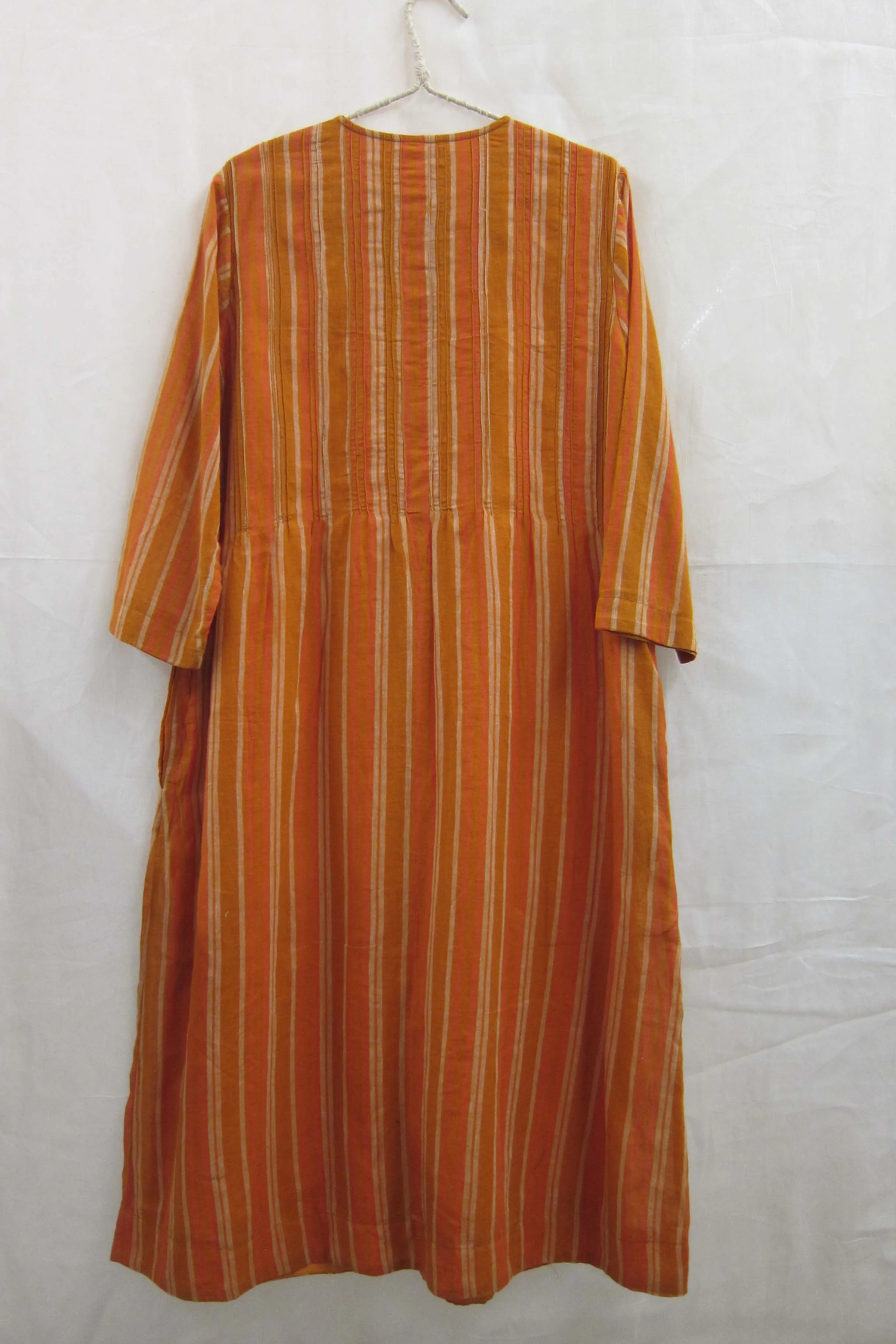 Cotton Gauze Pintuck Button-down Kurta Ochre