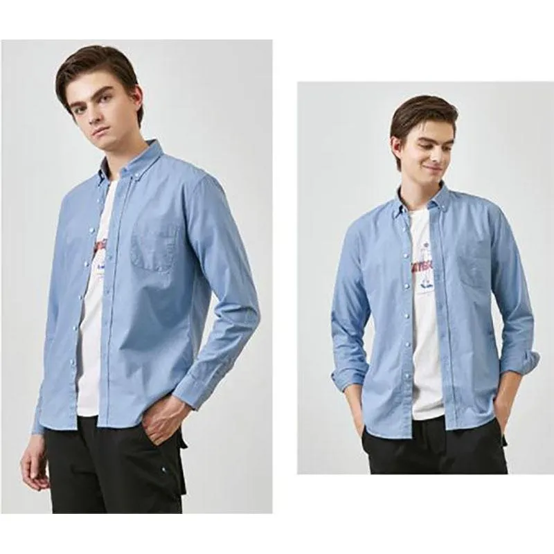 Cotton T-shirts Solid Male Shirt Stretch Cardigan Long Sleeve Top Button Down Shirts Casual Men Clothing