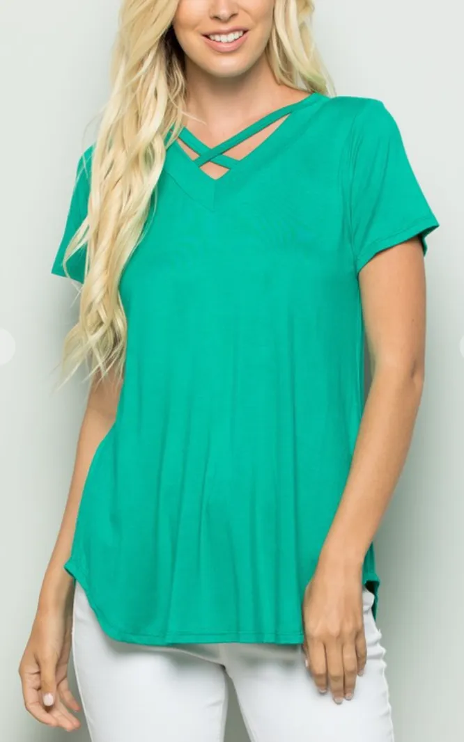 Criss Cross Solid Top- Final Sale