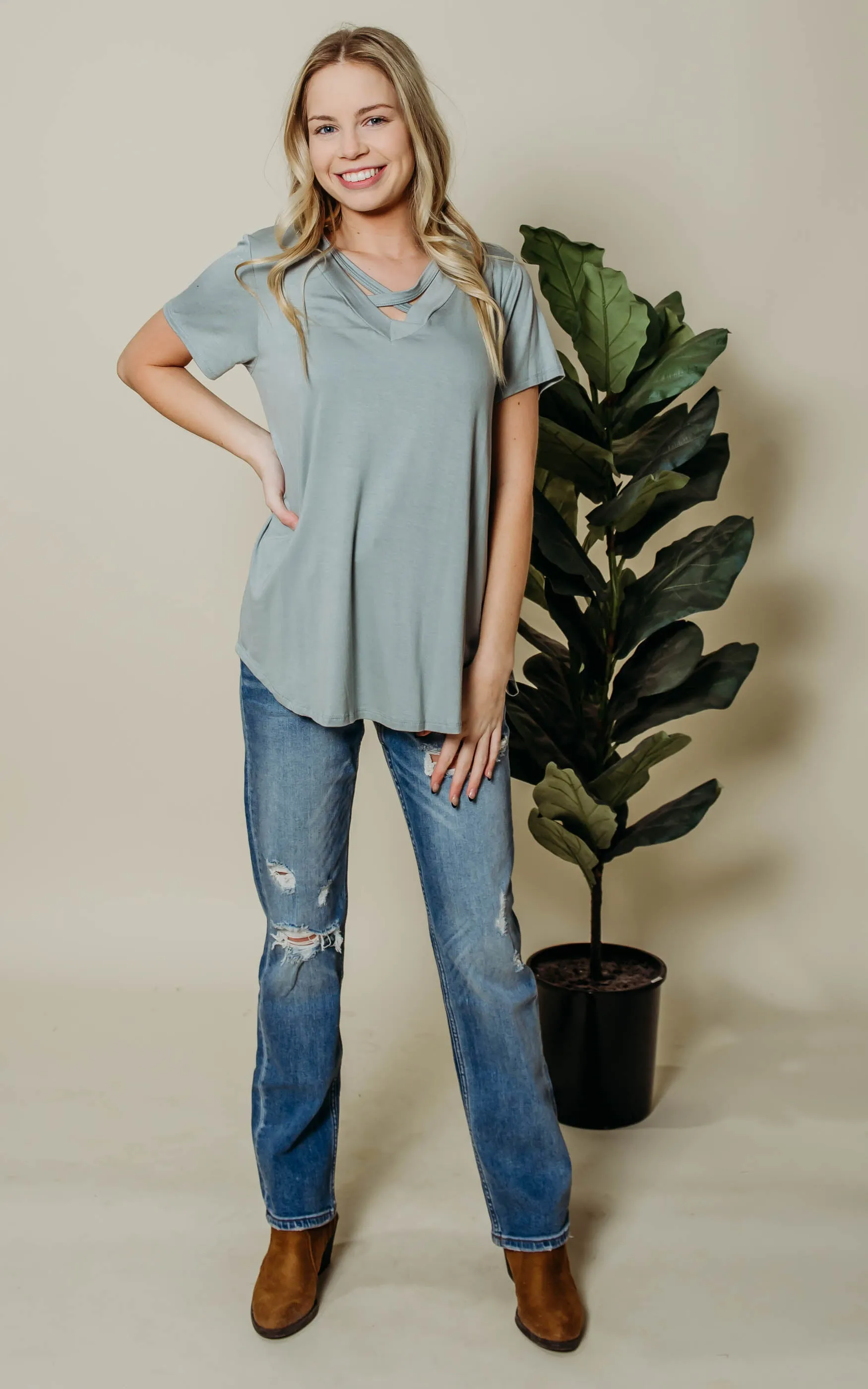 Criss Cross Solid Top- Final Sale