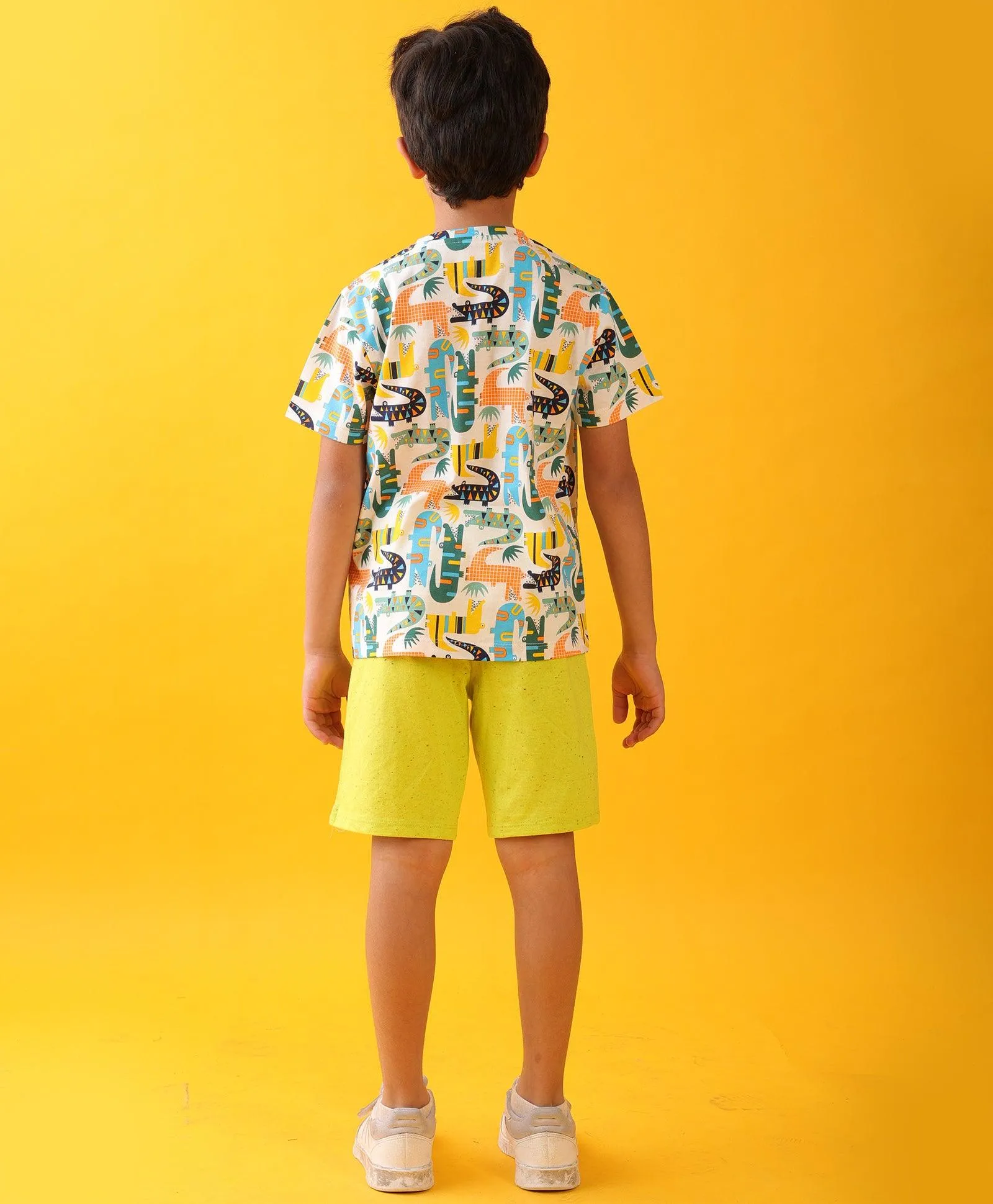 CROCODILE LIME BOYS SHORTS SET - WHITE/LIME