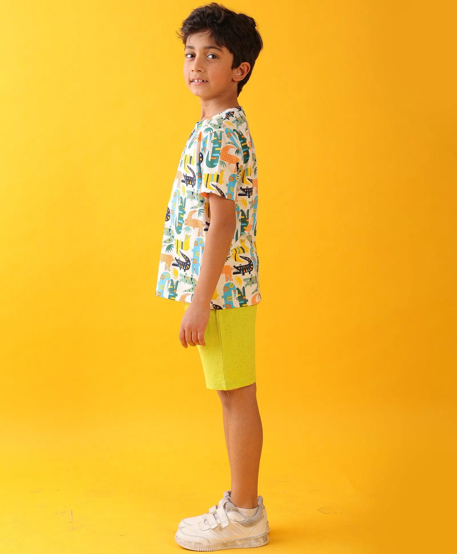 CROCODILE LIME BOYS SHORTS SET - WHITE/LIME