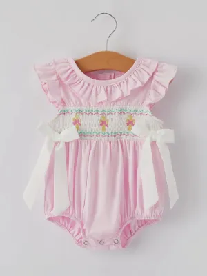 Cross Smocked Bubble: Light Pink