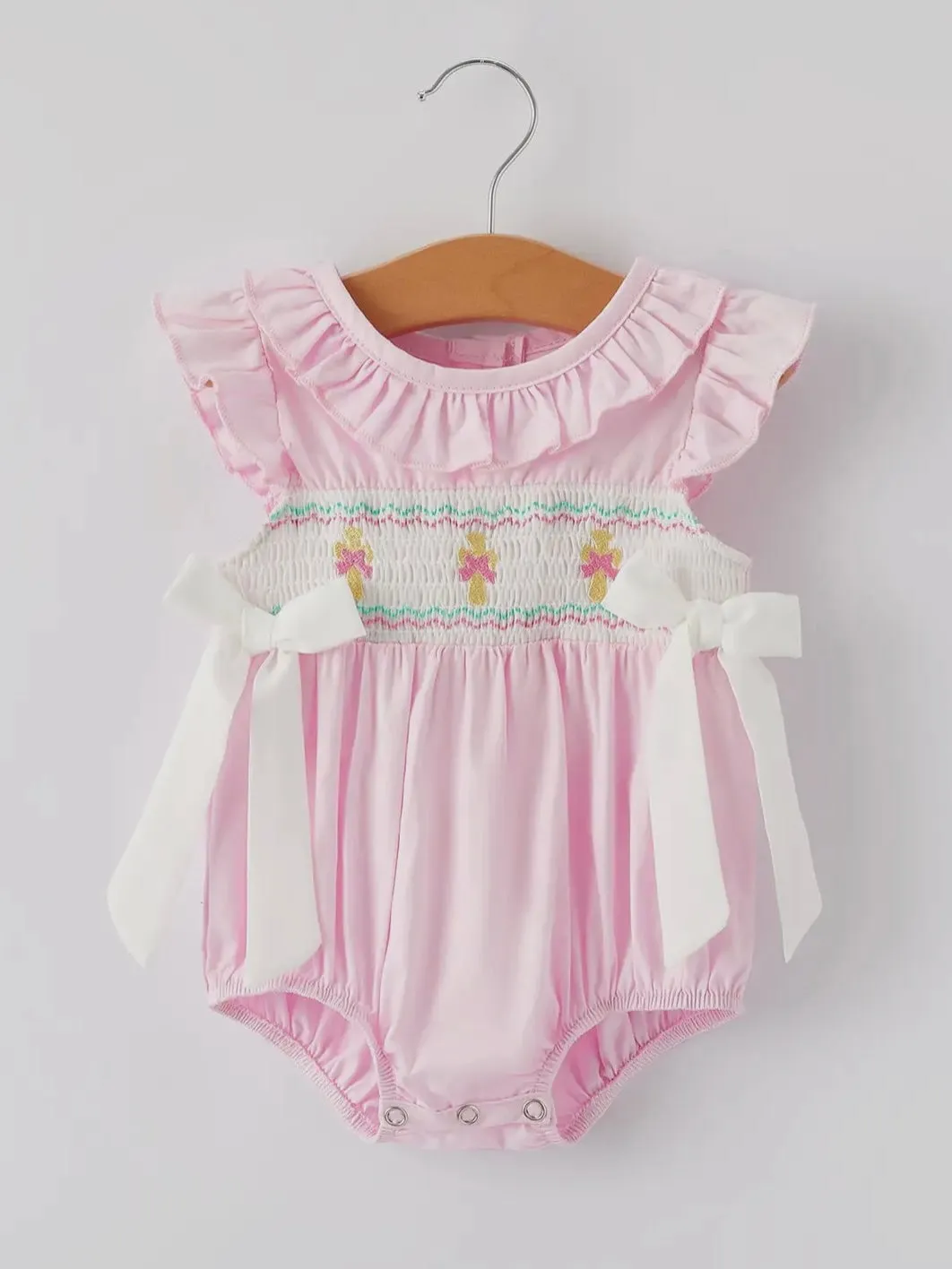 Cross Smocked Bubble: Light Pink