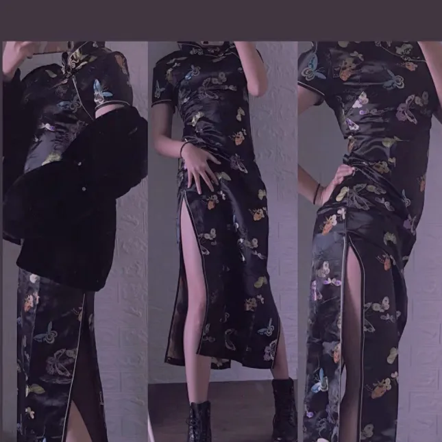 Dark vintage cheongsam KF90376