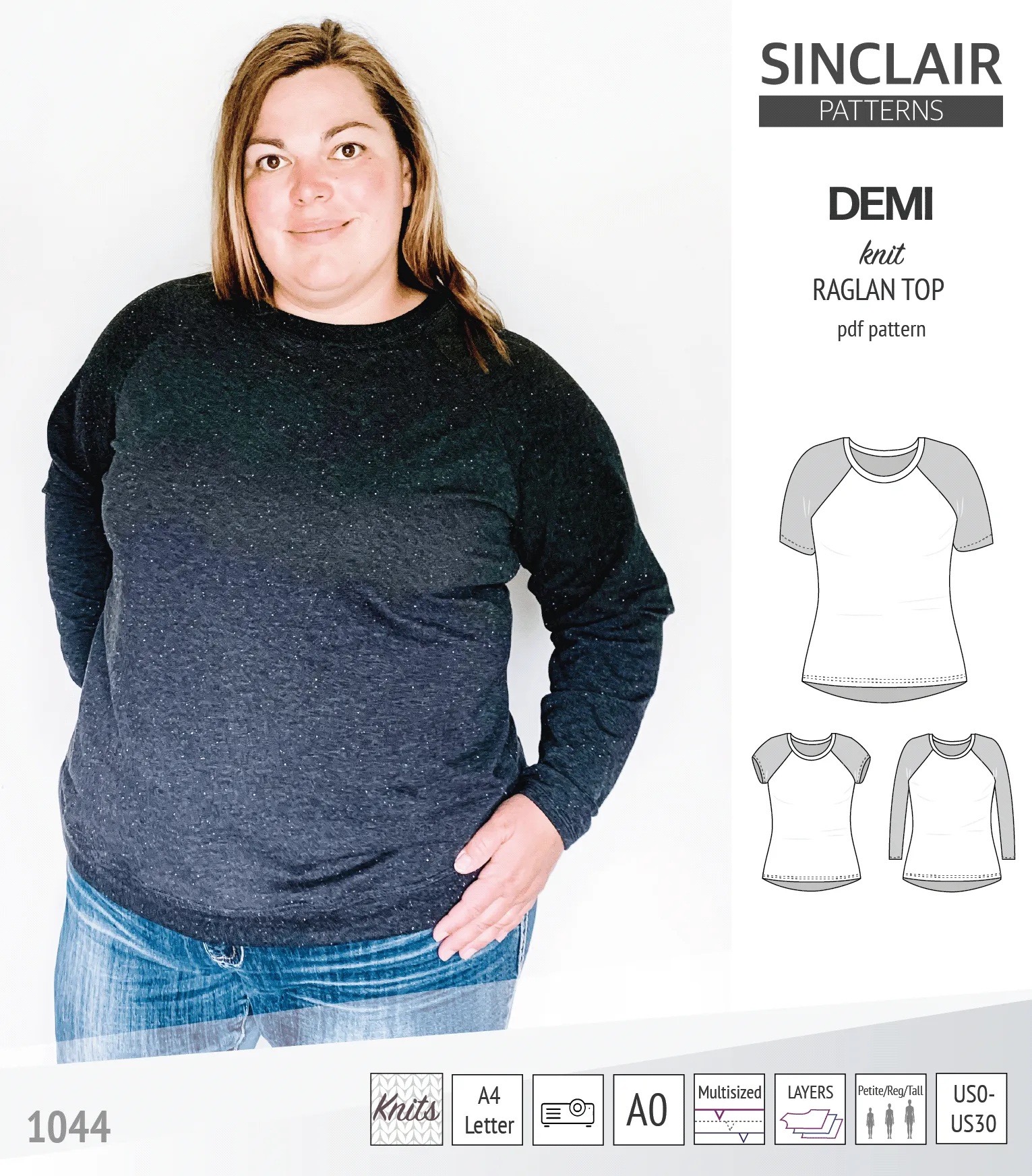 Demi classic raglan knit top (PDF)