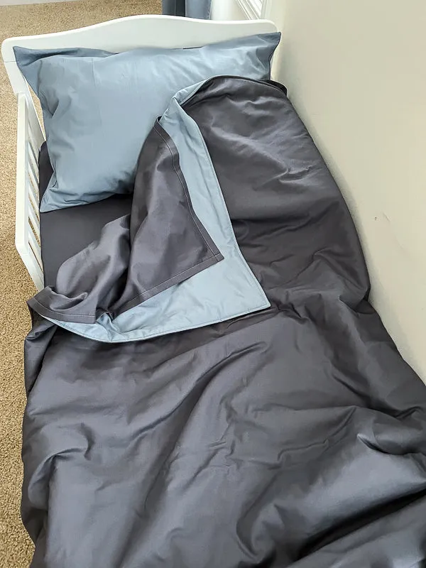 Denim Blue Coal Gray Toddler Crib Bedding Set