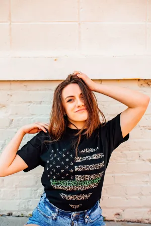 Distressed Leopard Heart Flag © Unisex Tee (Thin Green Line)