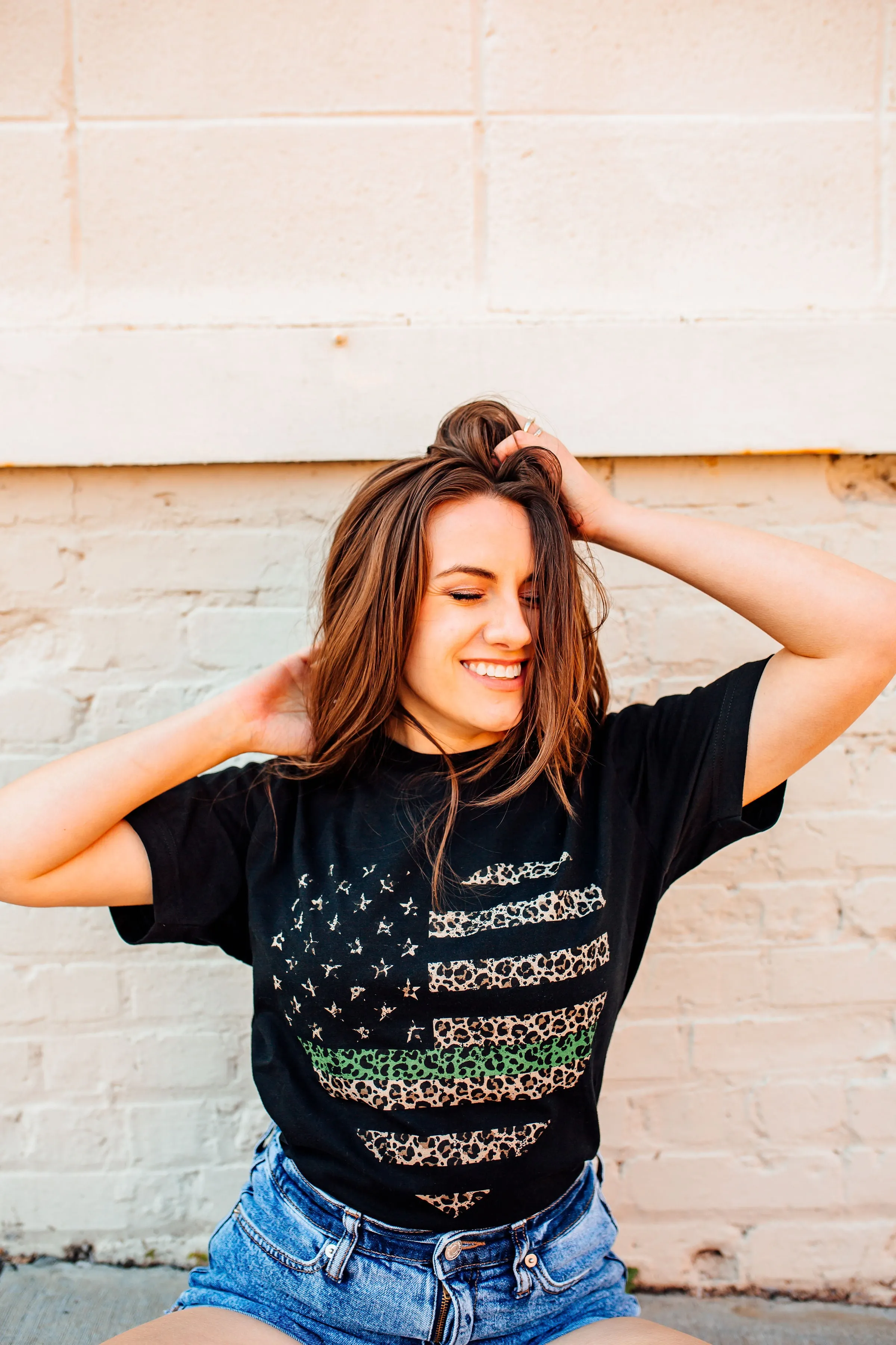 Distressed Leopard Heart Flag © Unisex Tee (Thin Green Line)