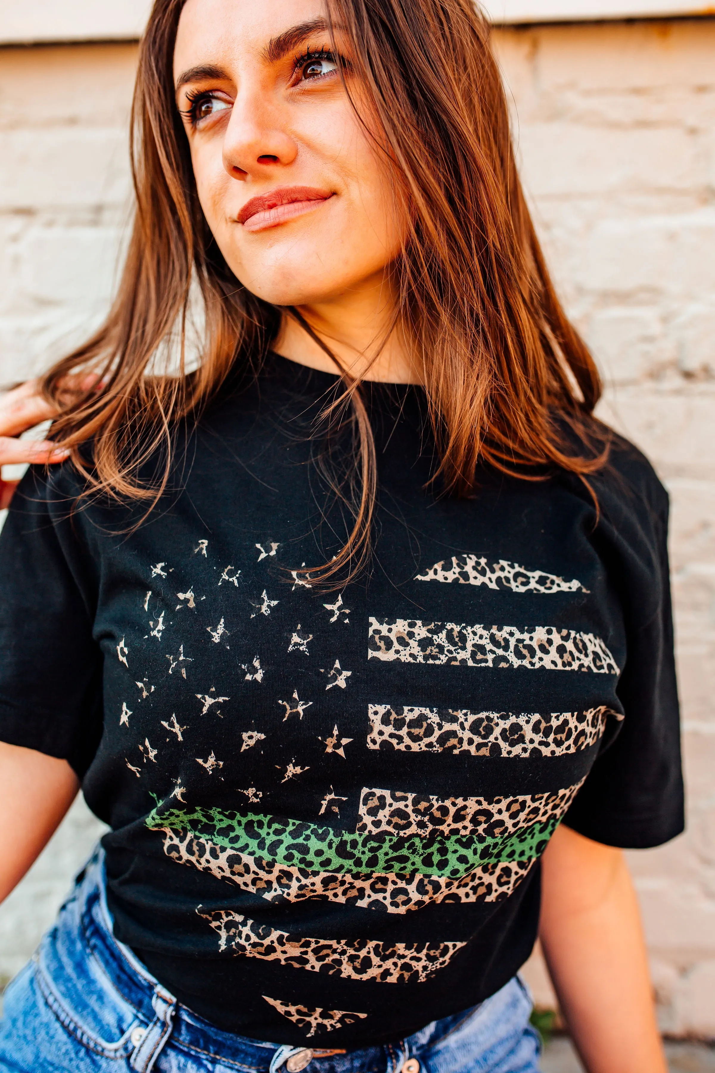 Distressed Leopard Heart Flag © Unisex Tee (Thin Green Line)