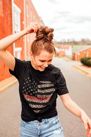 Distressed Leopard Heart Flag © Unisex Tee (Thin Red Line)