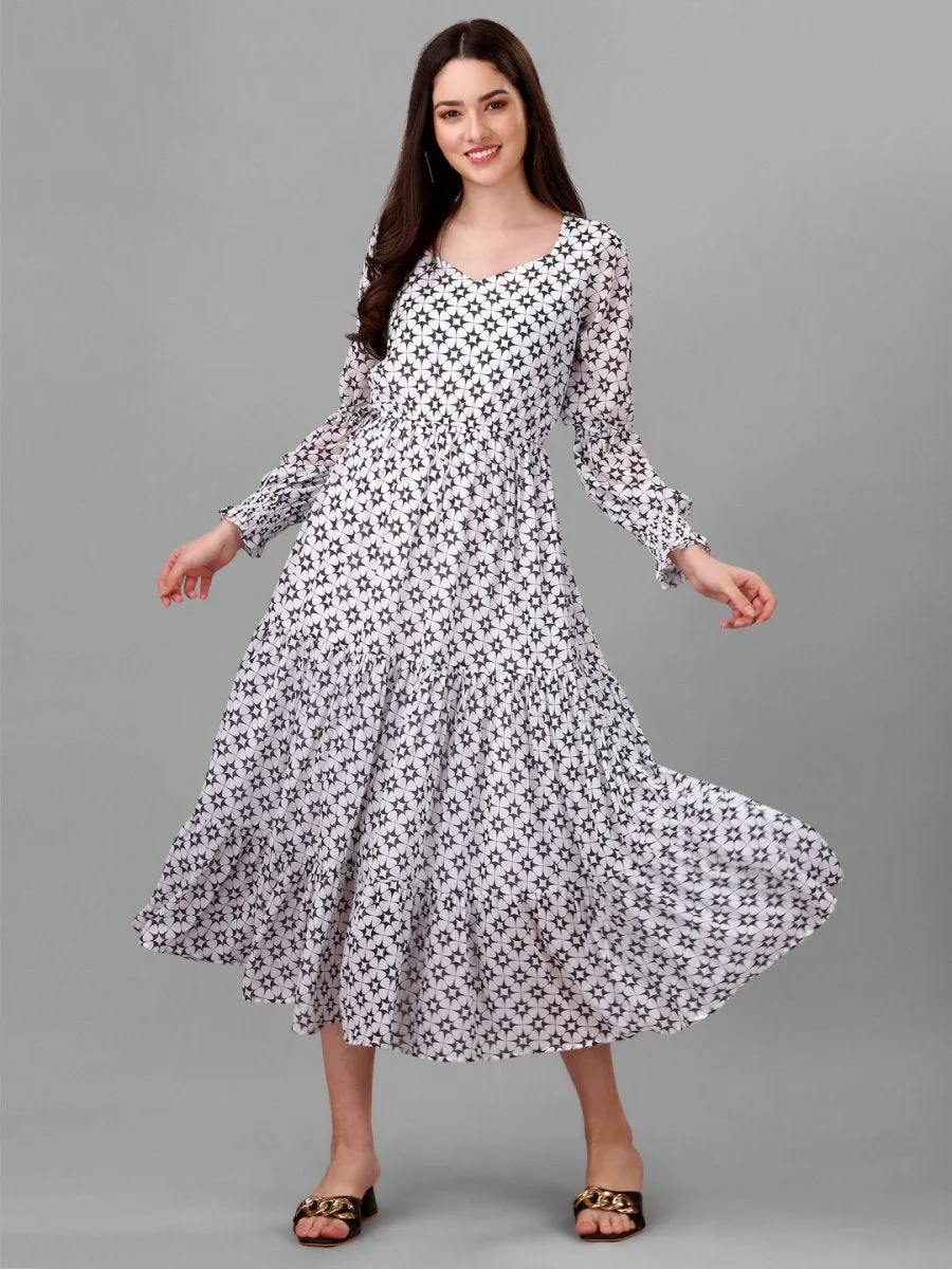 dresses for Women western wear Abstract White Maxi Dress