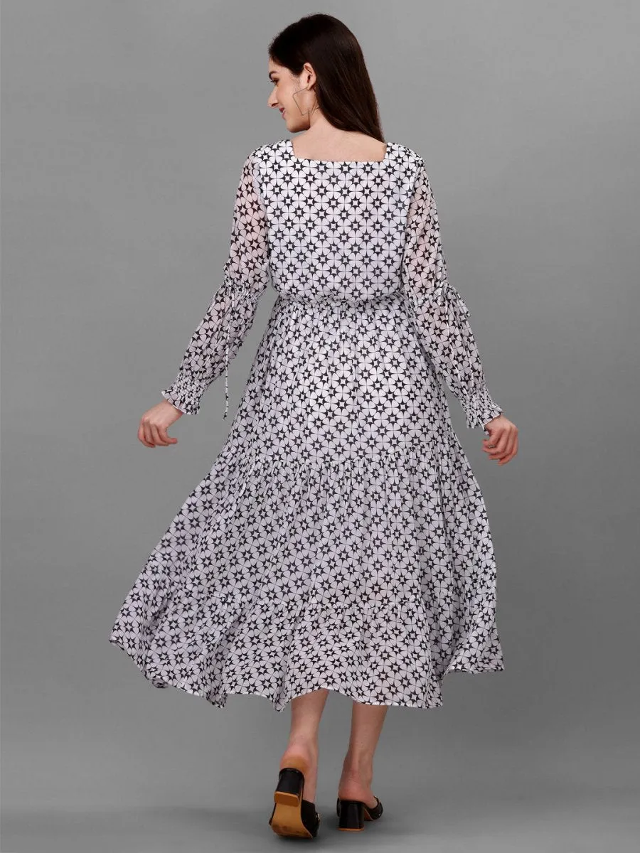 dresses for Women western wear Abstract White Maxi Dress