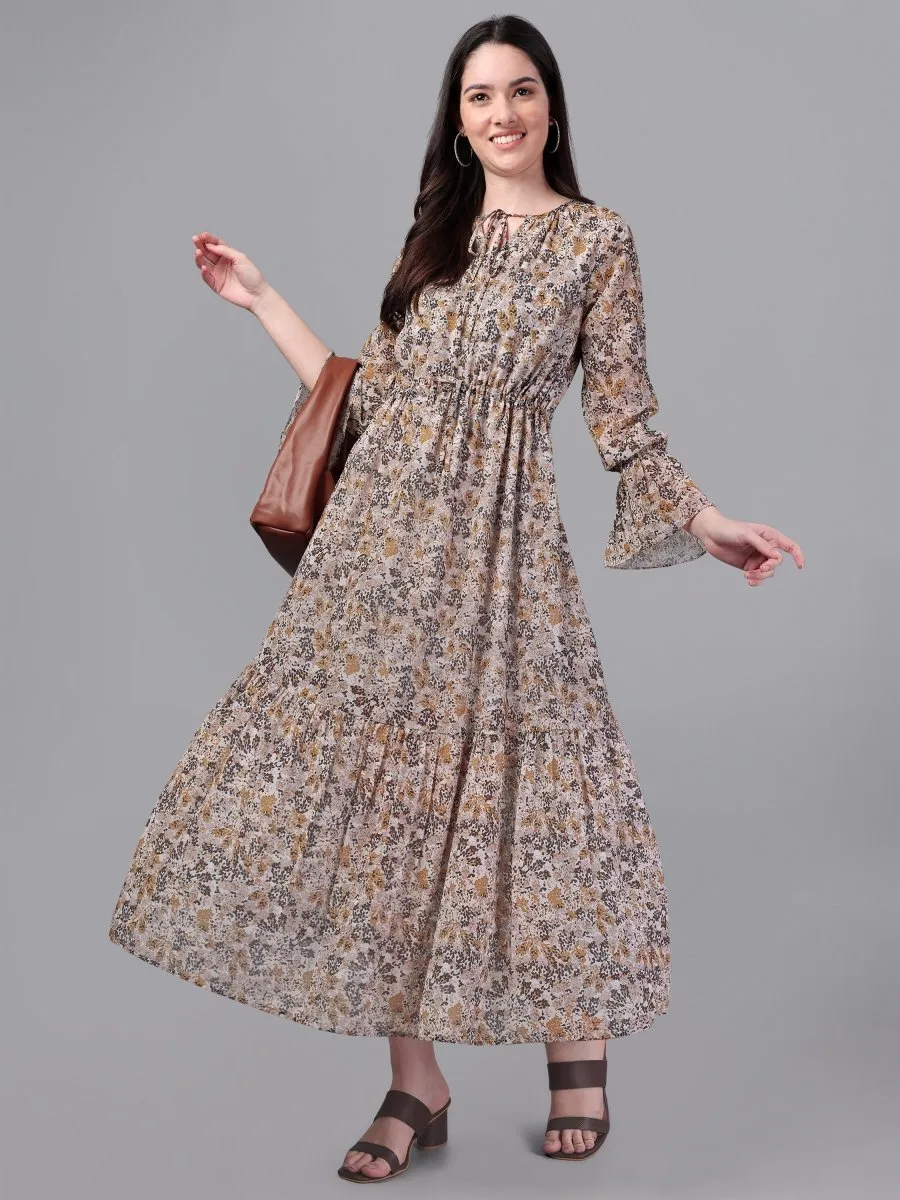 dresses for Women western wear Brown & Cream Maxi Dress