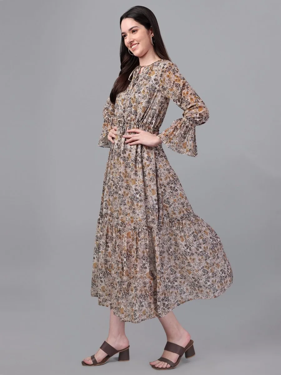 dresses for Women western wear Brown & Cream Maxi Dress