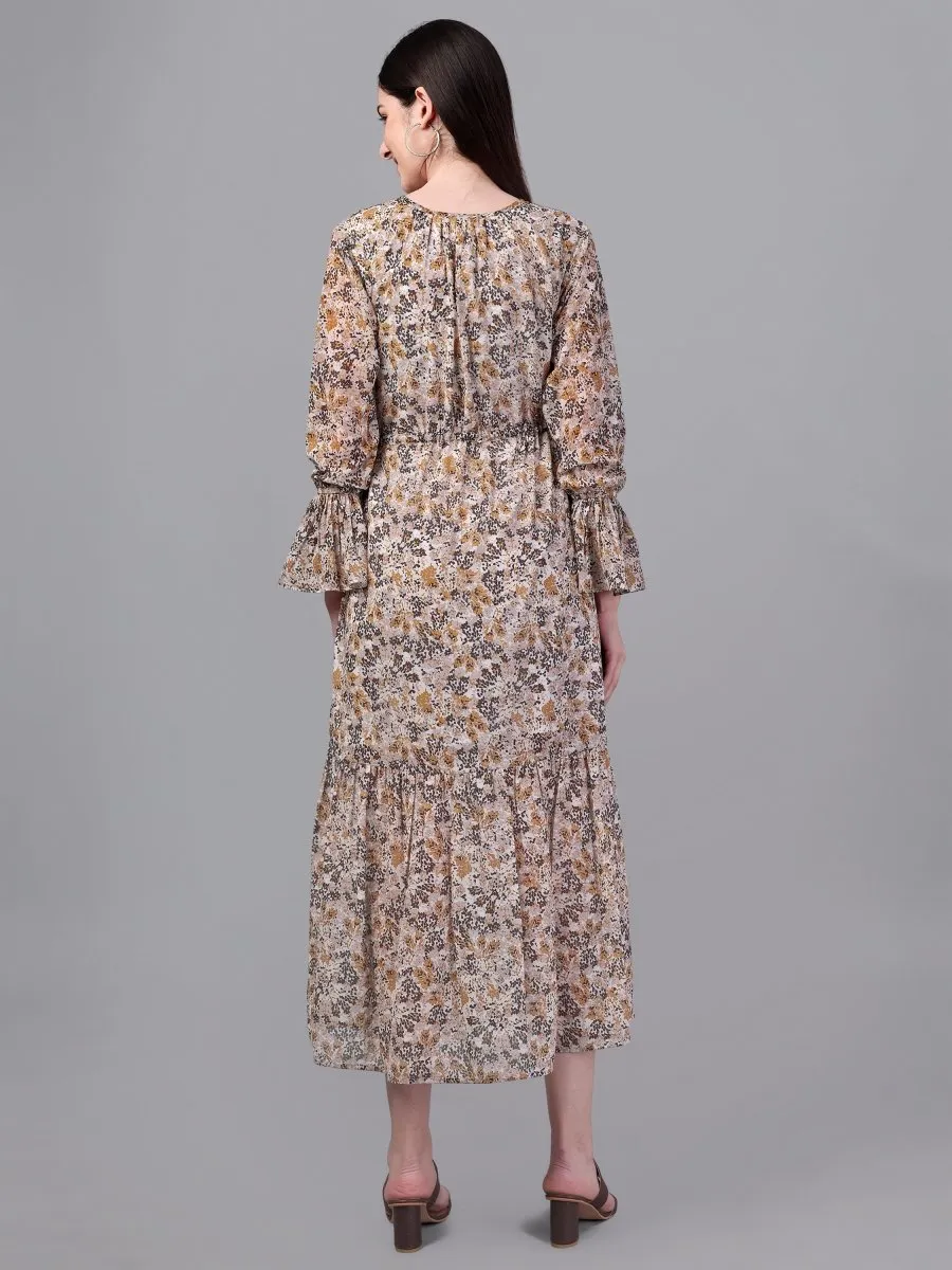 dresses for Women western wear Brown & Cream Maxi Dress