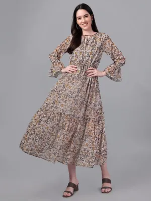 dresses for Women western wear Brown & Cream Maxi Dress