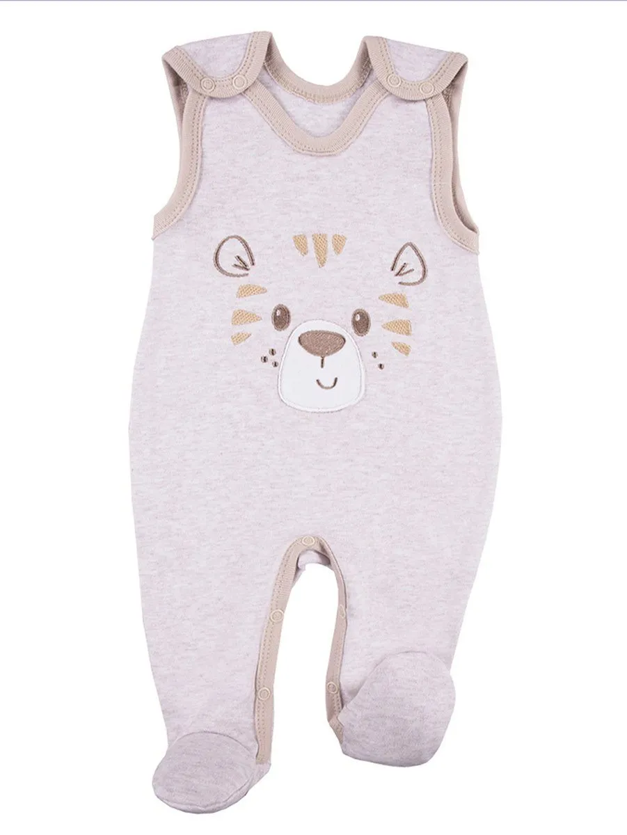 Early Baby Footed Dungarees, Cute Tiger Design - Ecru