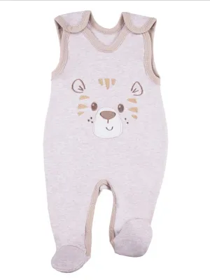 Early Baby Footed Dungarees, Cute Tiger Design - Ecru