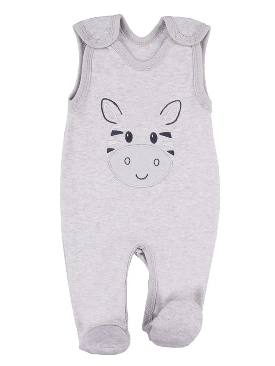 Early Baby Footed Dungarees, Cute Zebra Design - Grey