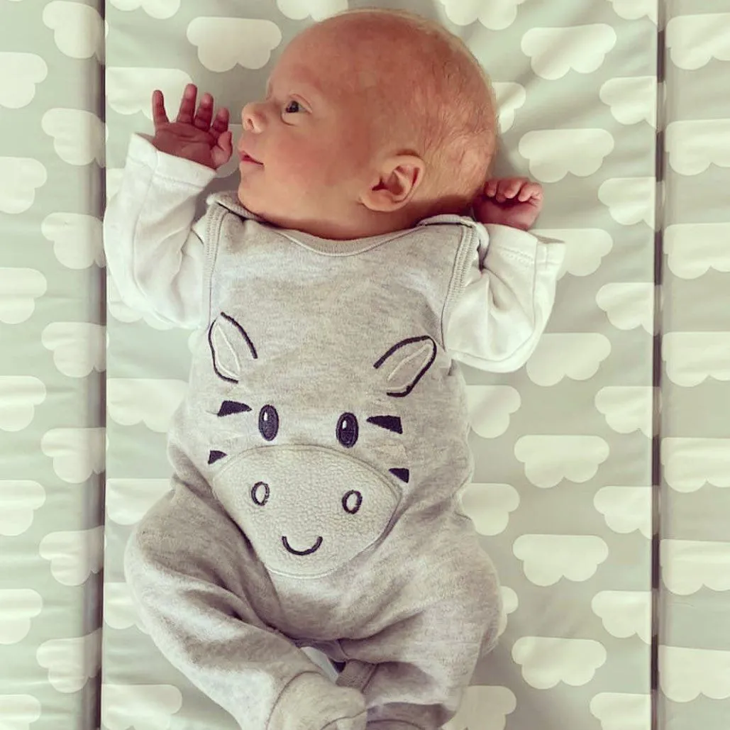 Early Baby Footed Dungarees, Cute Zebra Design - Grey