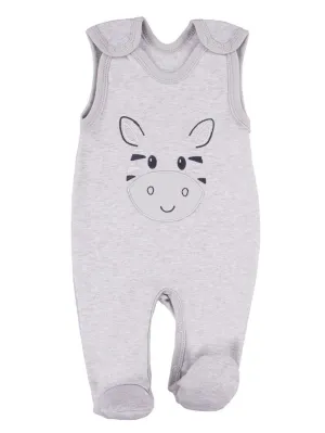Early Baby Footed Dungarees, Cute Zebra Design - Grey