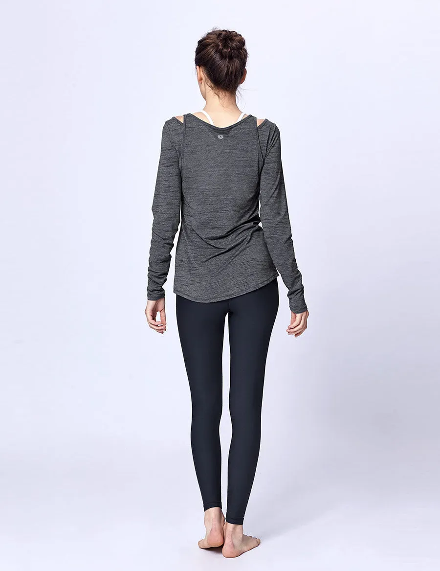 easyoga LA-VEDA Revive Layerd Long  Sleeve - M26 M-Gray Tigerstripe