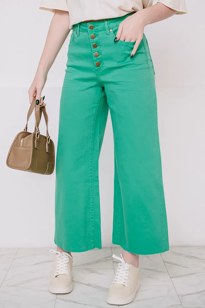 Elevate Stretch Wide Leg Twill Pants | Clover Green