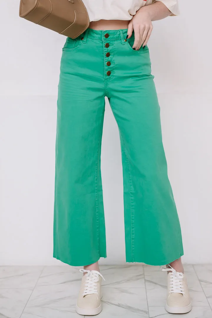 Elevate Stretch Wide Leg Twill Pants | Clover Green