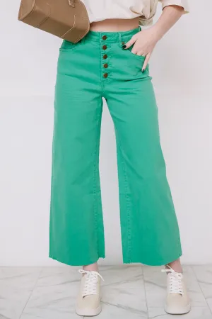 Elevate Stretch Wide Leg Twill Pants | Clover Green
